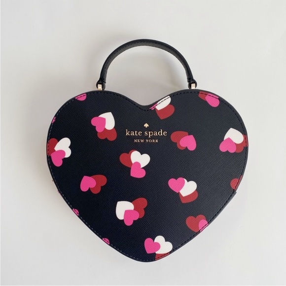 ♠️kate spade Love Shack Flutter Hearts Printed Heart Purse, Black Multi NWT - Picture 6 of 11